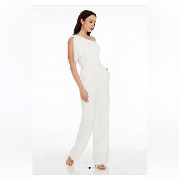 Dress The Population White One-Shoulder Tiffany Jumpsuit White Large NWT - Picture 3 of 14